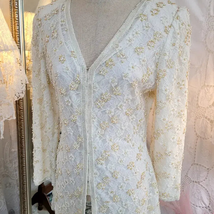 [BUNJANG] Ivory Lace Beaded Jacket / 아이보리 레이스비즈자켓
