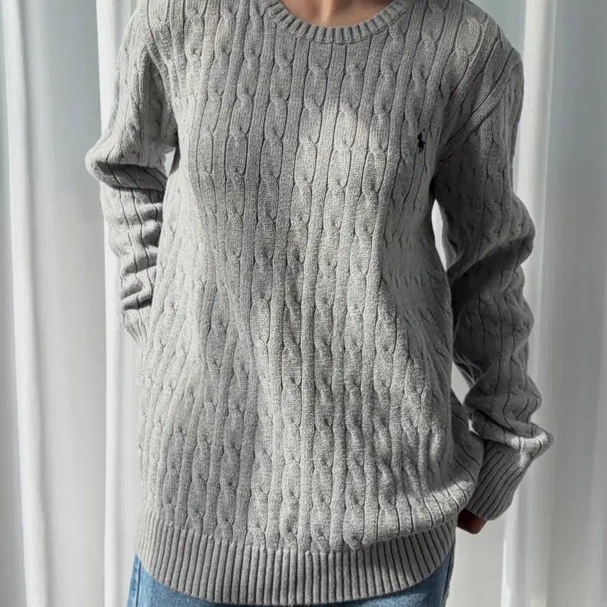 [BUNJANG] Polo Ralph Lauren Cable Knit Cotton Sweater / [M]폴로 랄프로렌 꽈배기 케이블 코튼 니트 gray
