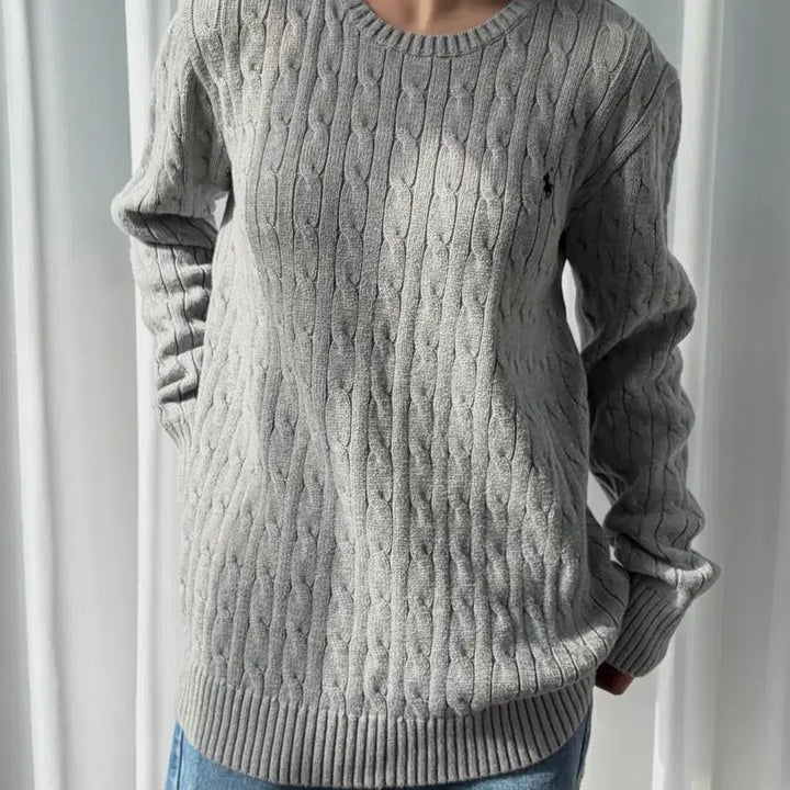 [BUNJANG] Polo Ralph Lauren Cable Knit Cotton Sweater / [M]폴로 랄프로렌 꽈배기 케이블 코튼 니트 gray
