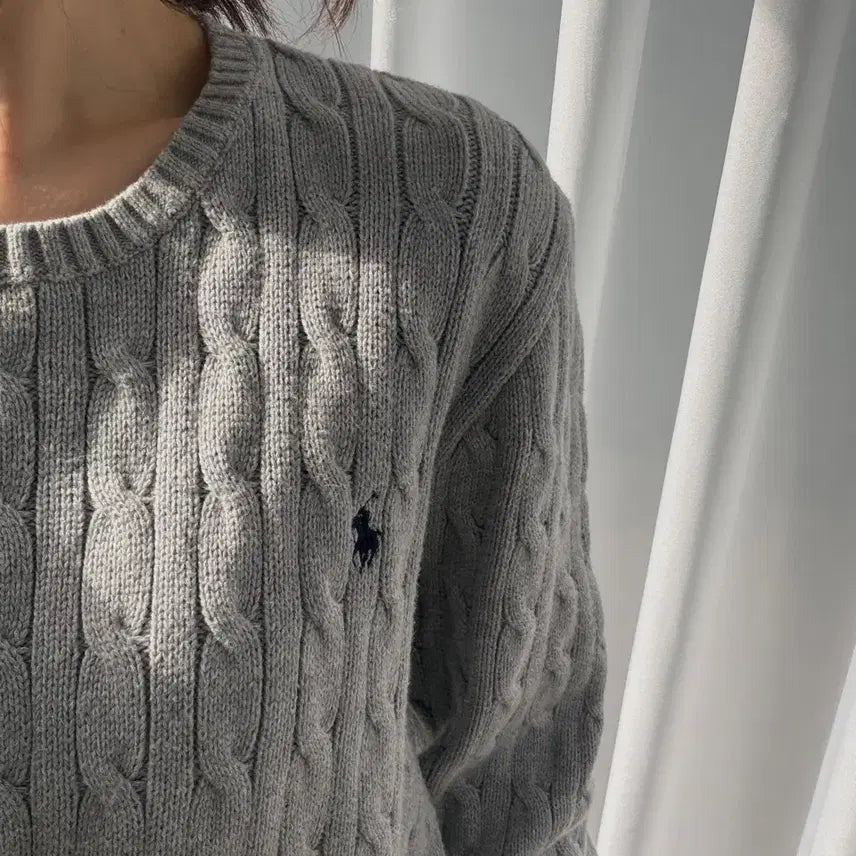 [BUNJANG] Polo Ralph Lauren Cable Knit Cotton Sweater / [M]폴로 랄프로렌 꽈배기 케이블 코튼 니트 gray