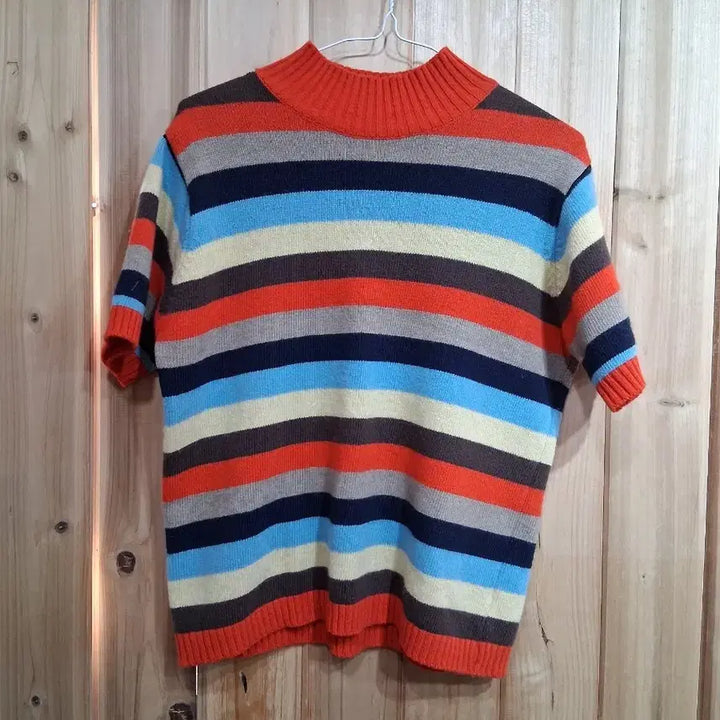 [BUNJANG] Multi-Stripe Short Sleeve Knit Top / 멀티 스트라이프 반팔 니트