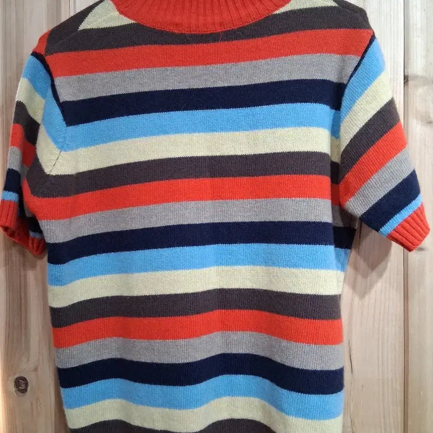 [BUNJANG] Multi-Stripe Short Sleeve Knit Top / 멀티 스트라이프 반팔 니트