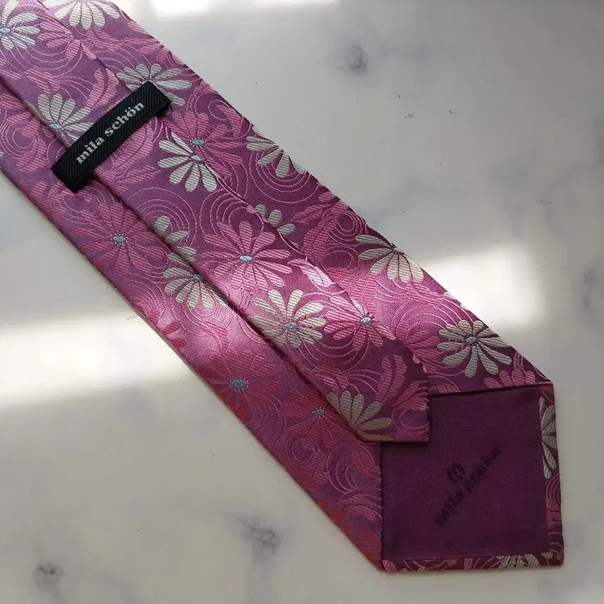 [BUNJANG] Mila Schon Silk Floral Embroidered Tie / 밀라숀 실크 핑크 플라워 자수 패턴 넥타이 9.9cm A+등급 K2362