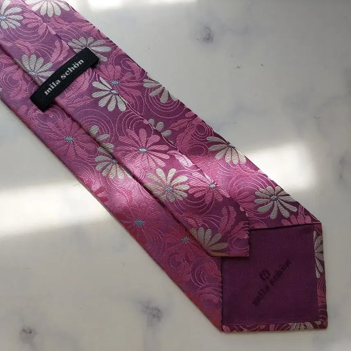 [BUNJANG] Mila Schon Silk Floral Embroidered Tie / 밀라숀 실크 핑크 플라워 자수 패턴 넥타이 9.9cm A+등급 K2362