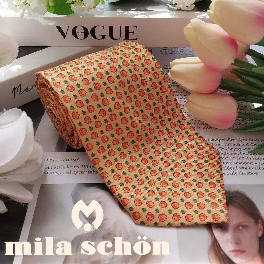 [BUNJANG] Mila Schon Silk Animal Fruit Pattern Tie / 밀라숀 실크 애니멀 프루트 패턴 넥타이 9.3cm A+등급 K2263