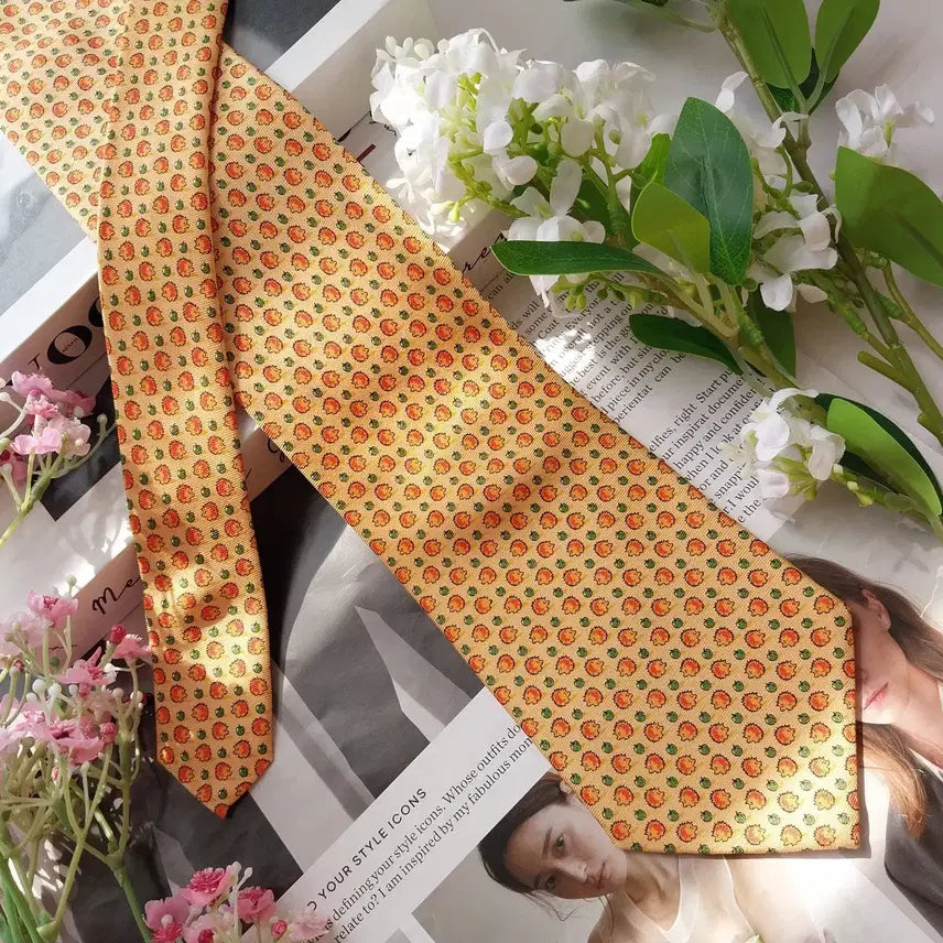 [BUNJANG] Mila Schon Silk Animal Fruit Pattern Tie / 밀라숀 실크 애니멀 프루트 패턴 넥타이 9.3cm A+등급 K2263