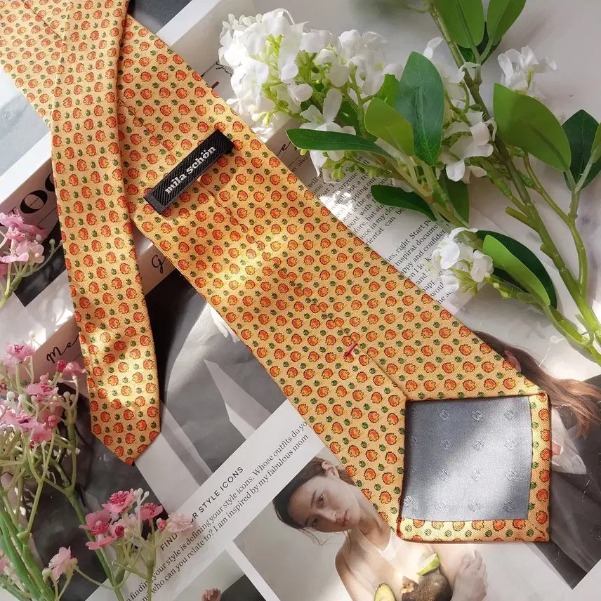 [BUNJANG] Mila Schon Silk Animal Fruit Pattern Tie / 밀라숀 실크 애니멀 프루트 패턴 넥타이 9.3cm A+등급 K2263