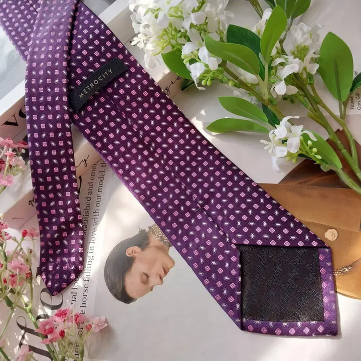 [SOLD OUT] 메트로시티 실크 퍼플 패턴 넥타이 8.6cm A+등급 K2366