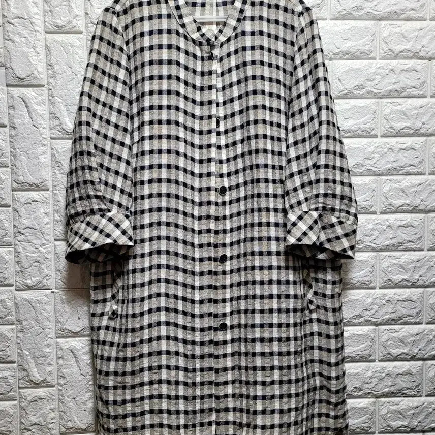 [BUNJANG] Zishen Rayon Checkered 3/4 Sleeve Long Shirt / 지센 마.레이온 체크무늬 7부 셔츠 롱 남방