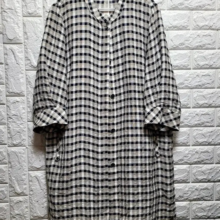 [BUNJANG] Zishen Rayon Checkered 3/4 Sleeve Long Shirt / 지센 마.레이온 체크무늬 7부 셔츠 롱 남방