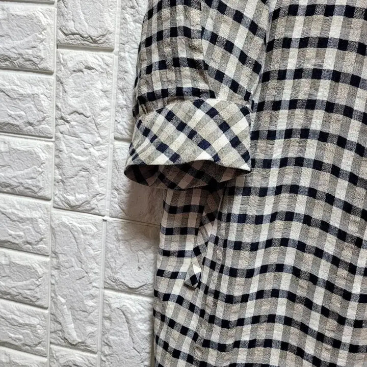 [BUNJANG] Zishen Rayon Checkered 3/4 Sleeve Long Shirt / 지센 마.레이온 체크무늬 7부 셔츠 롱 남방