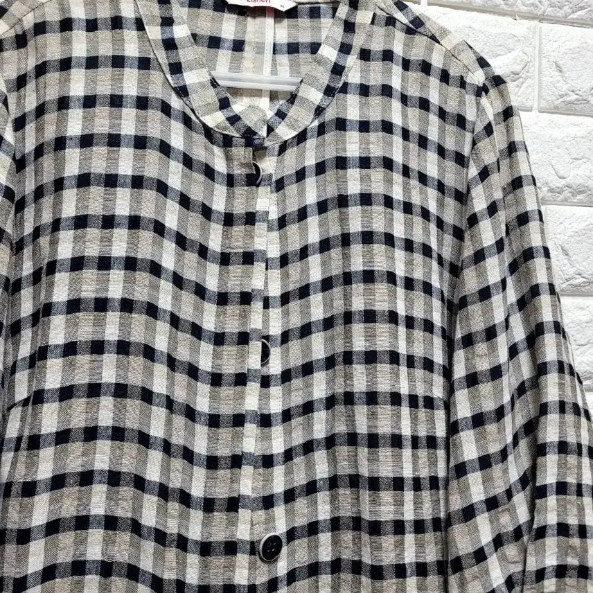 [BUNJANG] Zishen Rayon Checkered 3/4 Sleeve Long Shirt / 지센 마.레이온 체크무늬 7부 셔츠 롱 남방