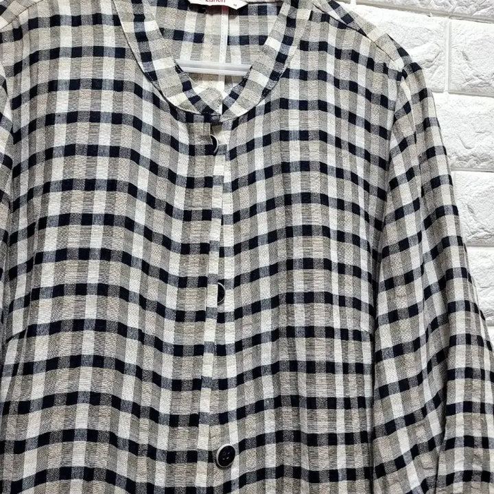 [BUNJANG] Zishen Rayon Checkered 3/4 Sleeve Long Shirt / 지센 마.레이온 체크무늬 7부 셔츠 롱 남방