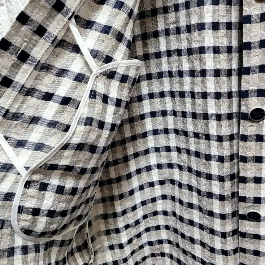 [BUNJANG] Zishen Rayon Checkered 3/4 Sleeve Long Shirt / 지센 마.레이온 체크무늬 7부 셔츠 롱 남방
