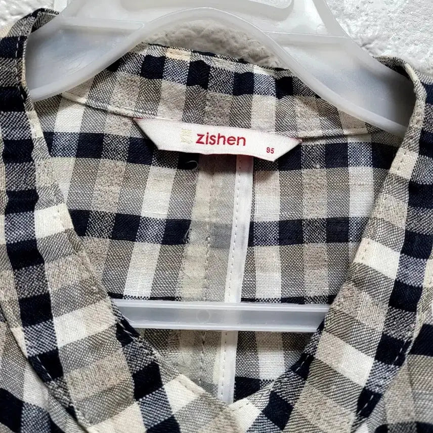[BUNJANG] Zishen Rayon Checkered 3/4 Sleeve Long Shirt / 지센 마.레이온 체크무늬 7부 셔츠 롱 남방