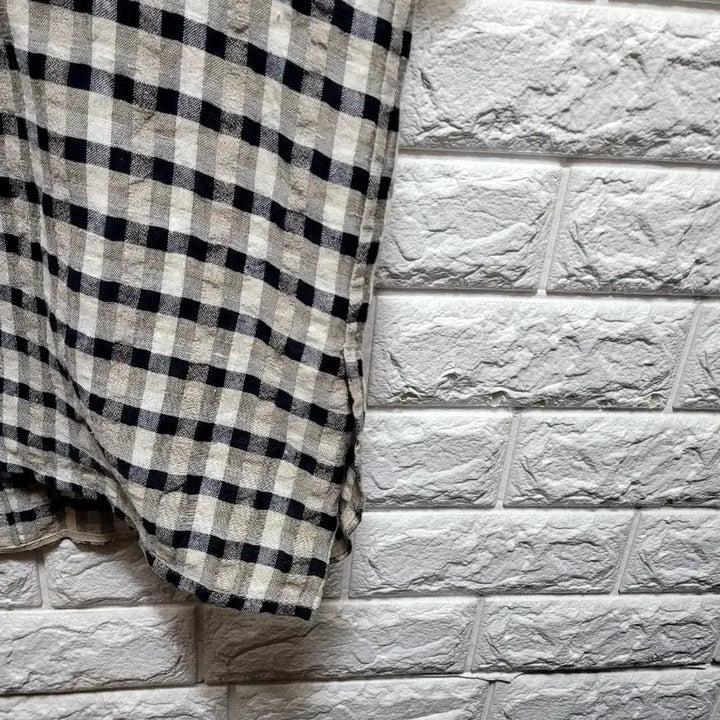 [BUNJANG] Zishen Rayon Checkered 3/4 Sleeve Long Shirt / 지센 마.레이온 체크무늬 7부 셔츠 롱 남방