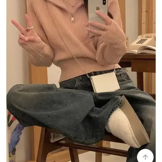 [BUNJANG] Mini Faux Kelly Half-Zip Pink Top / 미니포에 켈리 반집업 핑크