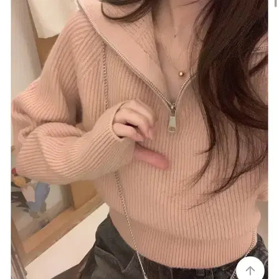 [BUNJANG] Mini Faux Kelly Half-Zip Pink Top / 미니포에 켈리 반집업 핑크
