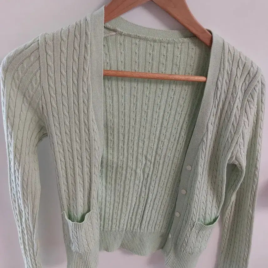 [BUNJANG] Mint Cable Knit Cardigan / 민트색 꽈배기 니트 가디건