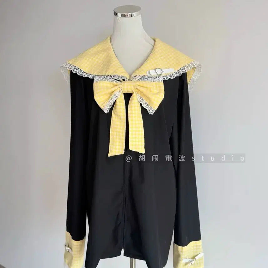 [BUNJANG] Blue Check Sailor Collar Lace Point Zip-up Hoodie / 지뢰계 양지뢰 블루 체크 세일러 칼라 레이스 포인트 집업 후드티(9컬러)