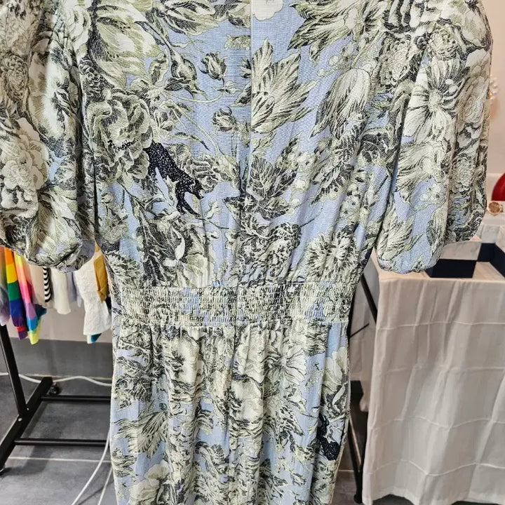 [BUNJANG] Floral Pattern Long Dress with Puff Sleeves / 플라워 패턴 롱 원피스 퍼프소매