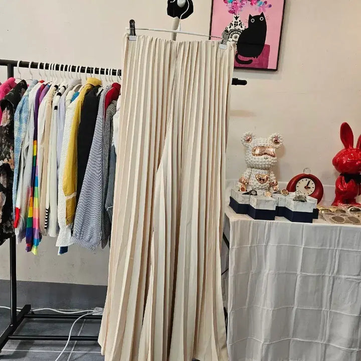 [BUNJANG] Ivory Pleated Wide Leg Pants / 아이보리 플리츠 롱 와이드 팬츠