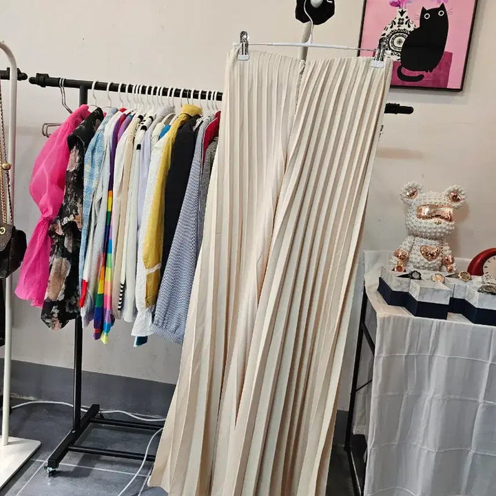[BUNJANG] Ivory Pleated Wide Leg Pants / 아이보리 플리츠 롱 와이드 팬츠