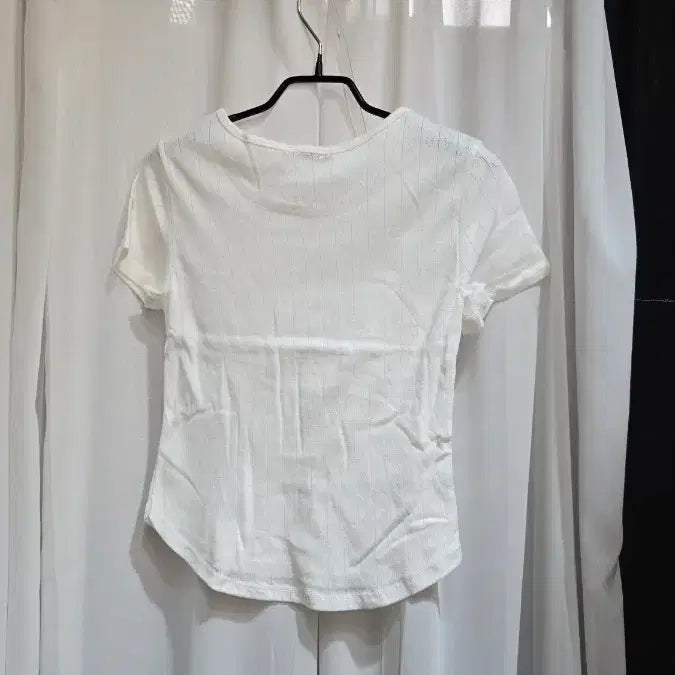 [BUNJANG] Unbalanced Hem White Punching Knit T-shirt / 펀칭 골지 밑단유 언발 화이트 반팔