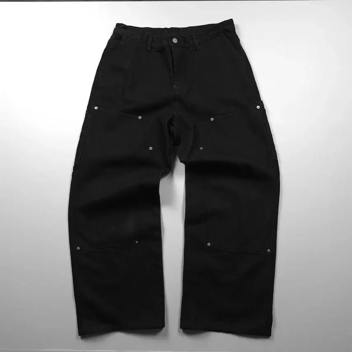 [BUNJANG] Vintage Double Knee Black Work Pants (L) / 아메카지 빈티지 더블니 블랙 워크 팬츠 (L)