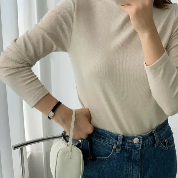 [BUNJANG] Le Gam Bong Mock Neck T-Shirt Oatmeal New / 르깜봉 모크넥 티셔츠 오트밀 새상품