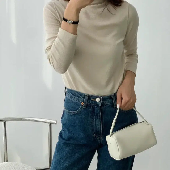 [BUNJANG] Le Gam Bong Mock Neck T-Shirt Oatmeal New / 르깜봉 모크넥 티셔츠 오트밀 새상품