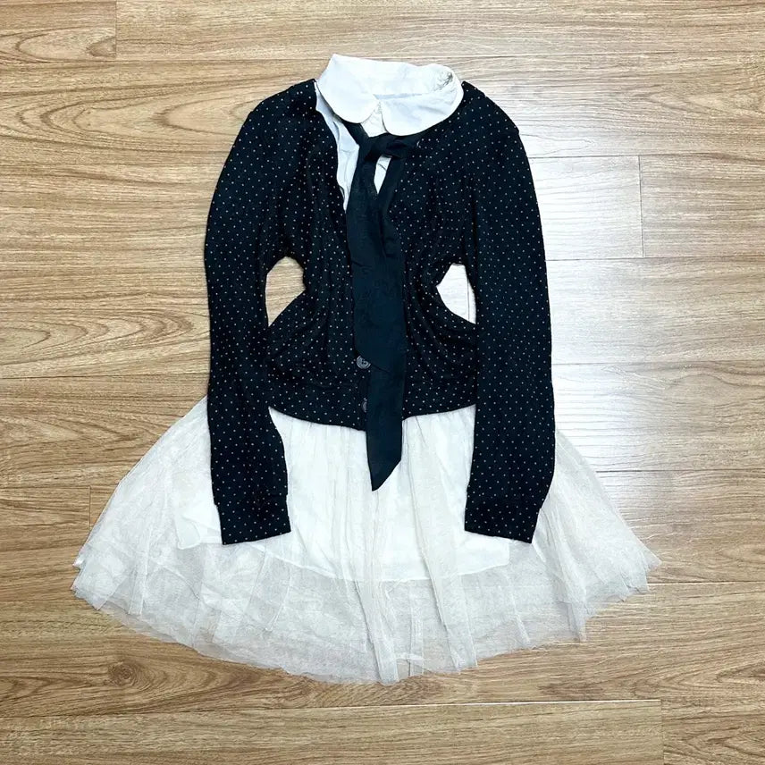 [BUNJANG] Vintage Dot Cardigan "Chah" Dress / 빈티지 도트 가디건 샤 원피스 히메갸루 로걀 라떼 모리걸 발레코어 긱시크
