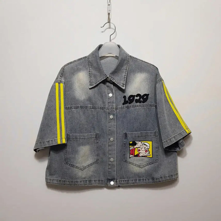[BUNJANG] VEVET 70 Vintage Crop Denim Shirt / VEVET70/빈티지크롭데님셔츠/소재면/F(77)/파라오쇼핑