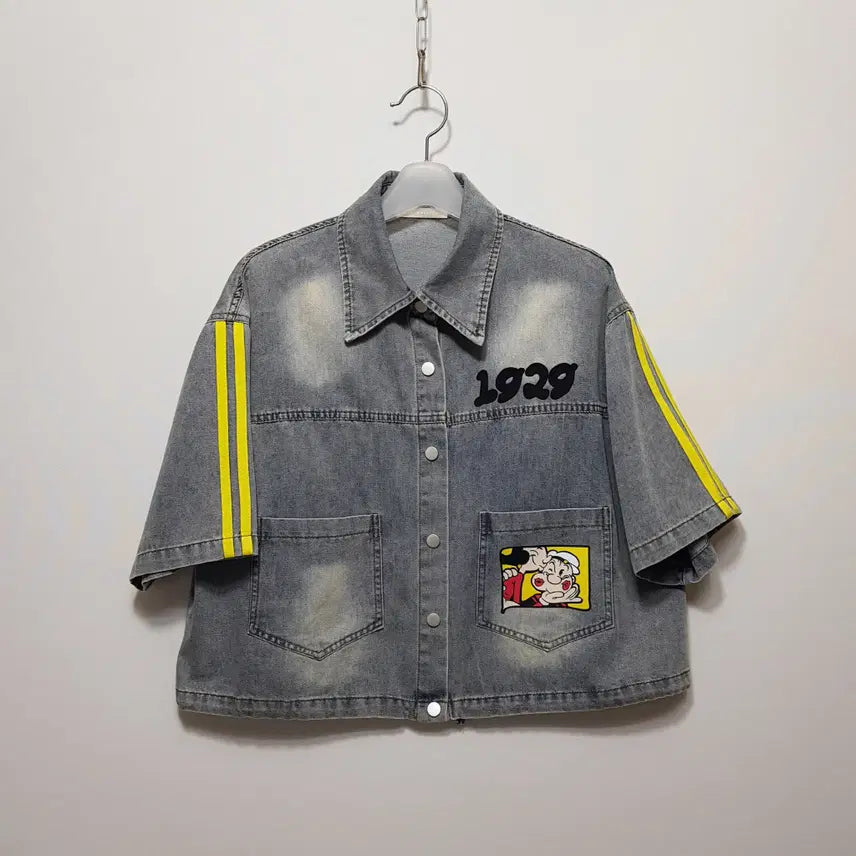 [BUNJANG] VEVET 70 Vintage Crop Denim Shirt / VEVET70/빈티지크롭데님셔츠/소재면/F(77)/파라오쇼핑