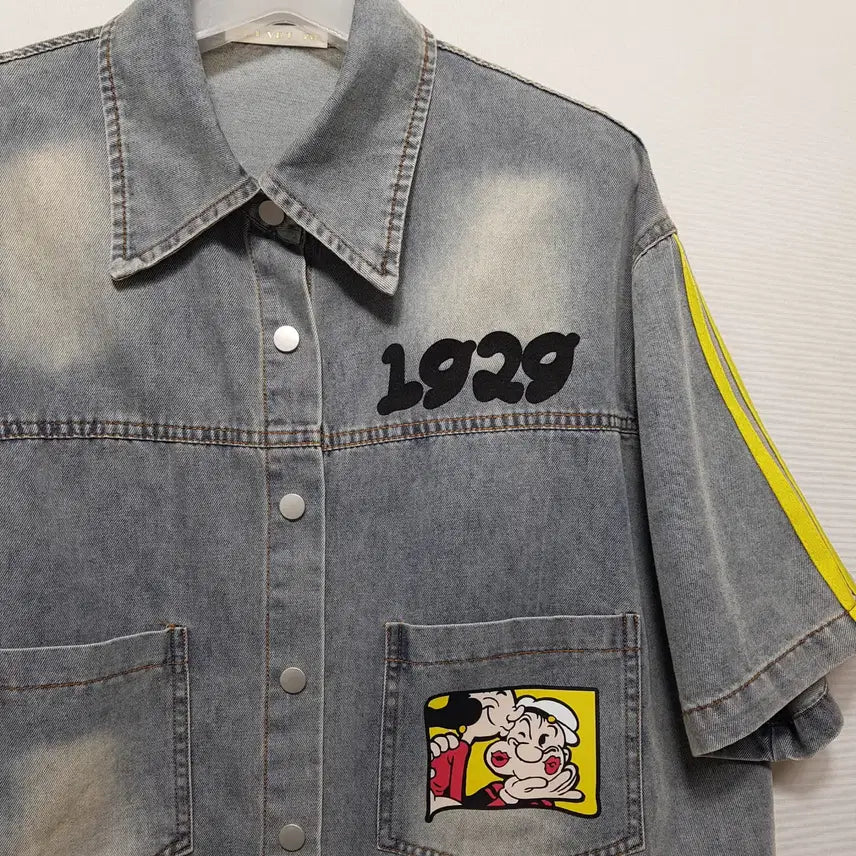 [BUNJANG] VEVET 70 Vintage Crop Denim Shirt / VEVET70/빈티지크롭데님셔츠/소재면/F(77)/파라오쇼핑