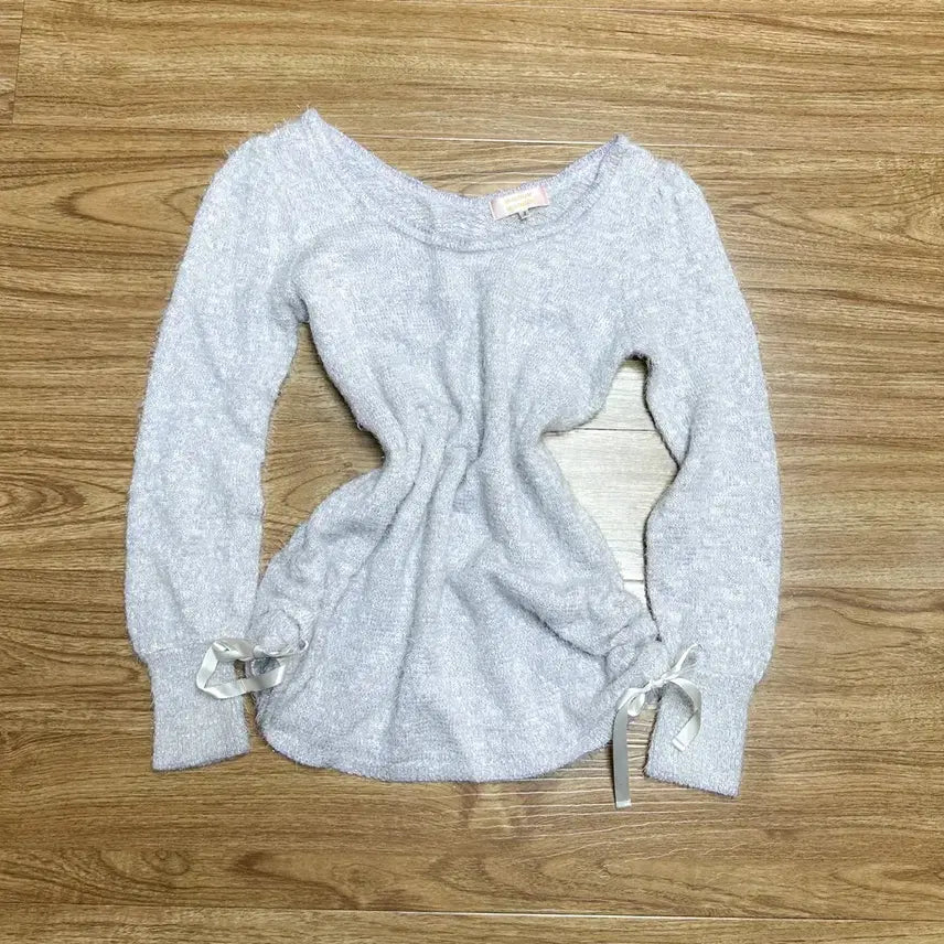 [BUNJANG] Vintage Pastel Ribbon Off-Shoulder Knit / 빈티지 파스텔 리본 오프숄더 니트 히메갸루 로걀 라떼 발레코어 히메카지
