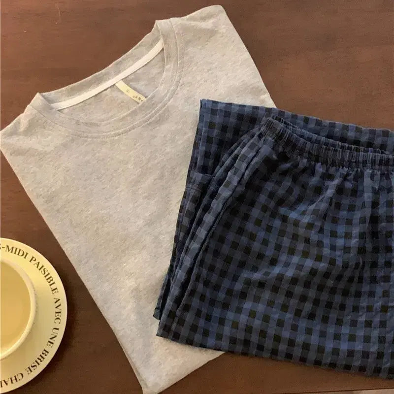 [BUNJANG] Basic Check Pajama Set / 베이직체크 파자마 데일리 여성 홈웨어 세트 잠옷