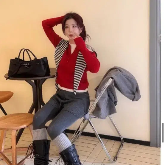 [BUNJANG] Noir Layered Henley Neck Signature Cable Knit / 노이어 레이어드 헨리넥 스그니처 케이블니트