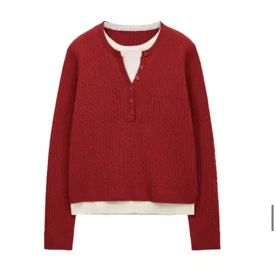 [BUNJANG] Noir Layered Henley Neck Signature Cable Knit / 노이어 레이어드 헨리넥 스그니처 케이블니트