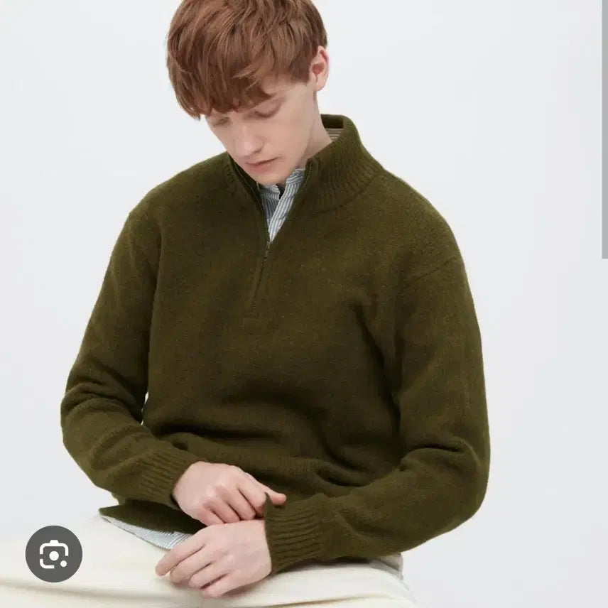 [BUNJANG] Uniqlo Khaki Half-Zip Knit Sweater / 유니클로 카키색 하프집업 니트 스웨터
