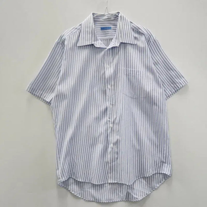 [BUNJANG] Vintage Basic Striped Light Blue Shirt L / 빈티지 베이직 스트라이프 라이트 블루 셔츠 L