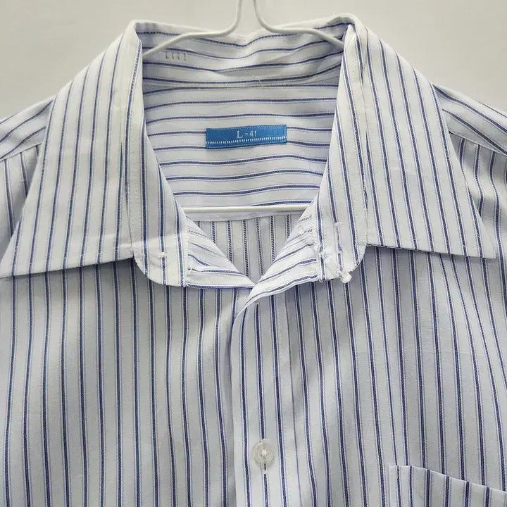 [BUNJANG] Vintage Basic Striped Light Blue Shirt L / 빈티지 베이직 스트라이프 라이트 블루 셔츠 L