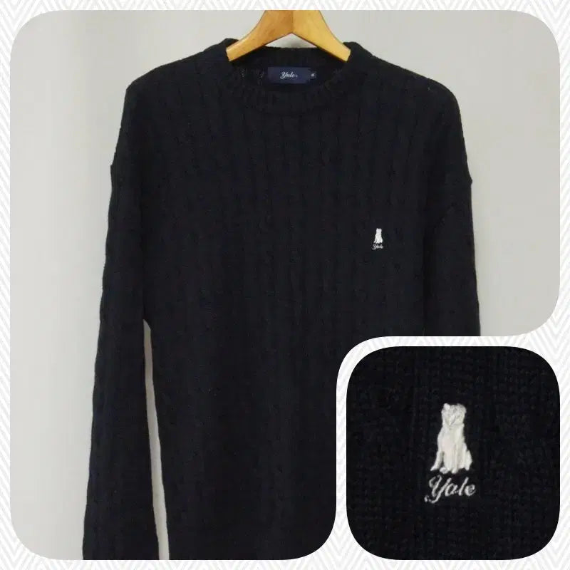 [BUNJANG] Yale Cable Knit Round Neck Sweater (Navy) / YALE 예일 꽈배기 라운드 니트 남성100