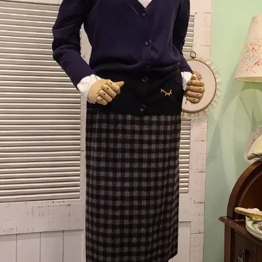 [BUNJANG] Obze 55 Checkered Cashmere Blend Midi Skirt / 오브제   55   잔체크  캐시미어혼방  미디스커트