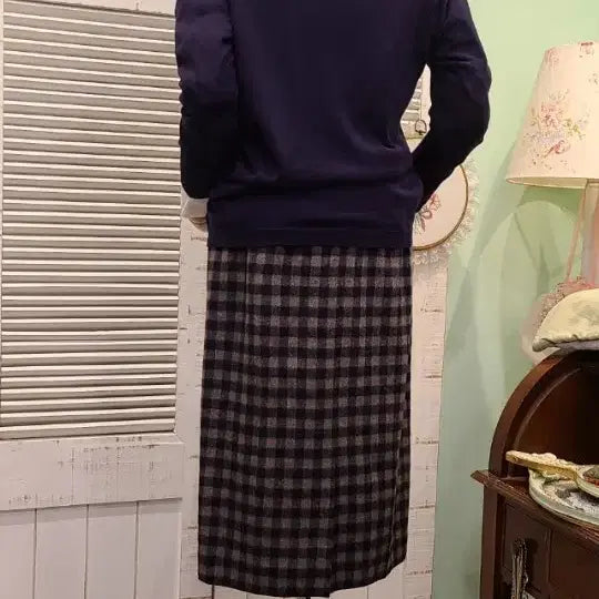 [BUNJANG] Obze 55 Checkered Cashmere Blend Midi Skirt / 오브제   55   잔체크  캐시미어혼방  미디스커트