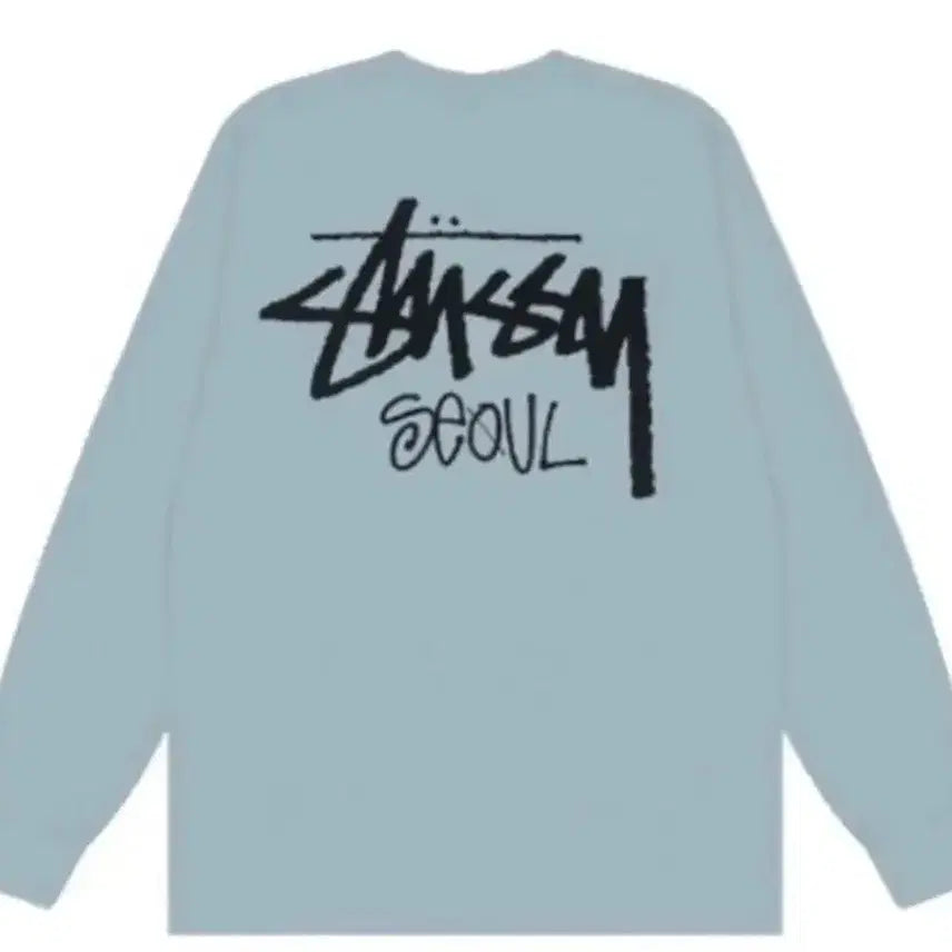 [BUNJANG] Stussy Seoul Logo Long Sleeve T-Shirt (Sky Blue) / [L] 스투시 서울 로고 긴팔 티셔츠 하늘색 미개봉 새상품