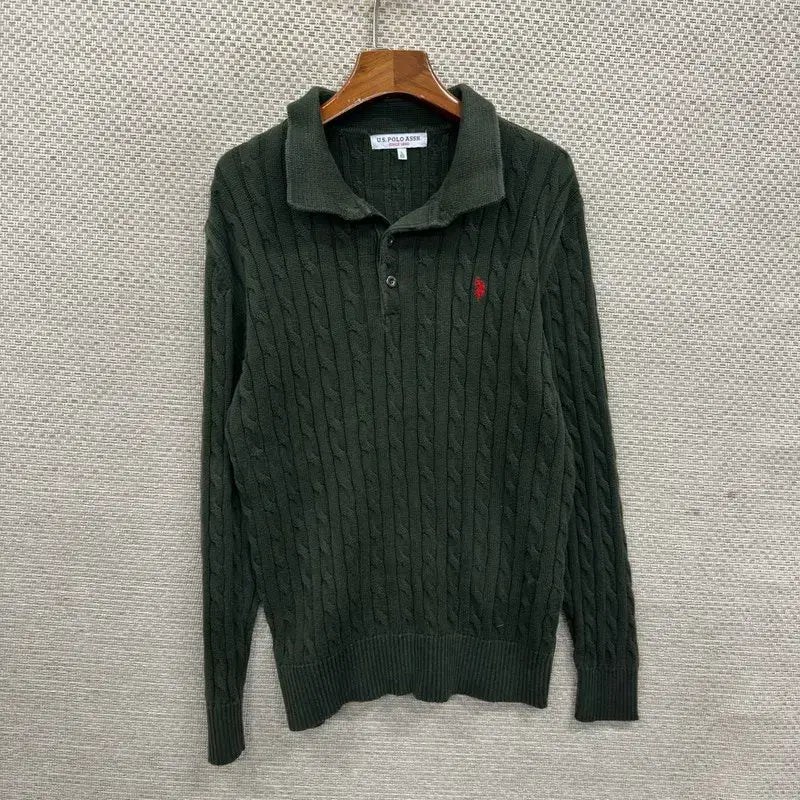 [BUNJANG] US Polo Assn. Embroidered Logo Cable Knit Sweater L / US폴로 자수로고 꽈배기 니트 L A07989