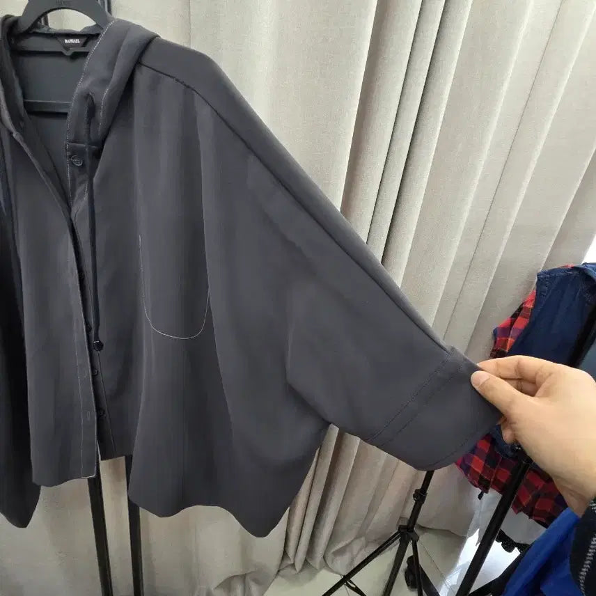 [BUNJANG] Charcoal Hooded Cape Shirt Blouse / 차콜색 후드 망토셔츠