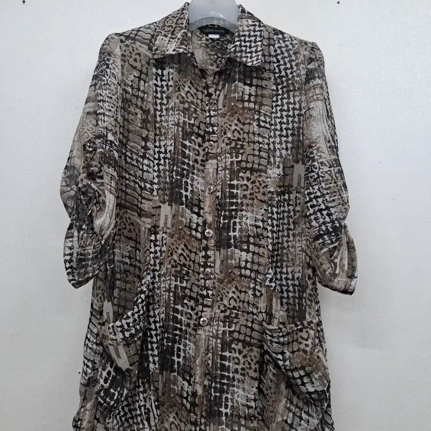 [BUNJANG] Chiffon Long Shirt (Size 77) / 쉬폰 롱셔츠77