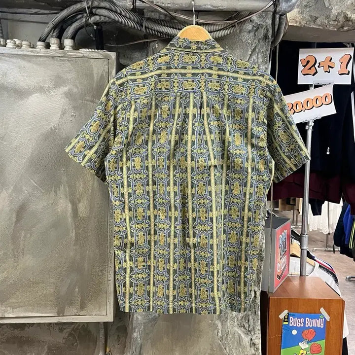 [BUNJANG] Vintage Pattern Short Sleeve Shirt Green S / 빈티지 패턴 반팔 셔츠 그린 S 